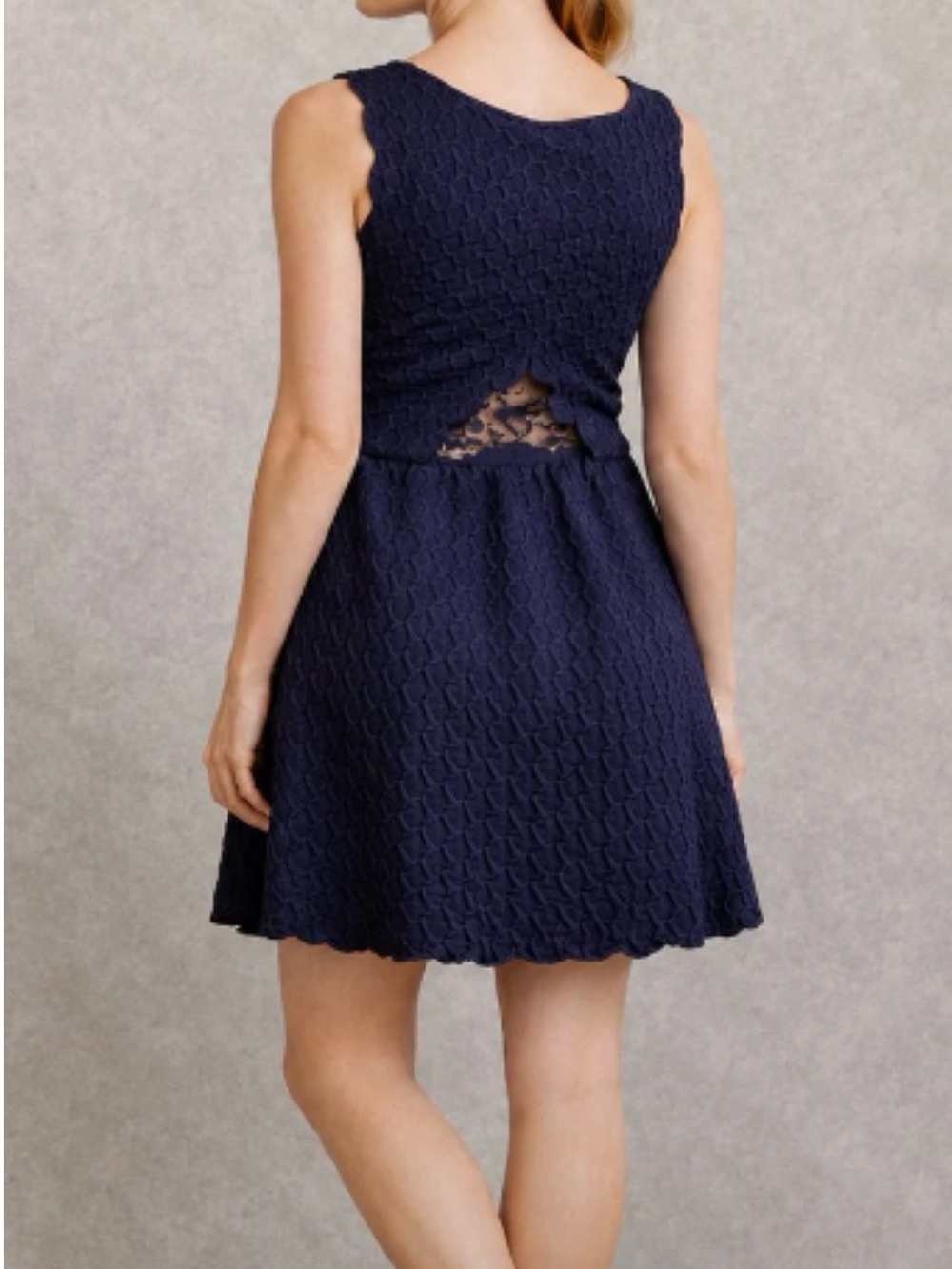 Anthropologie Maeve Caye Scalloped Navy Blue Sleeveless lace A line dress sz XS View 2